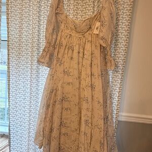 Boho Cream Floral Maxi Dress with Puff Sleeves